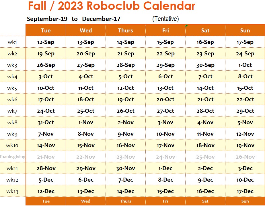 Fall Calendar