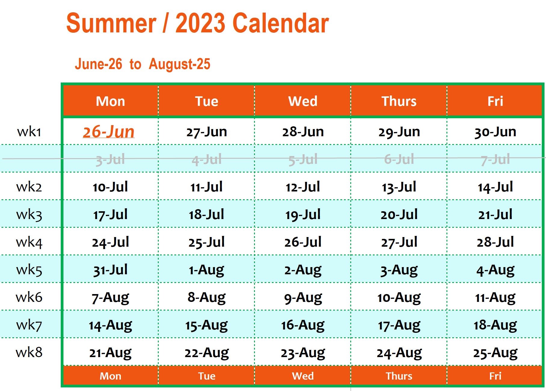 Summer Calendar