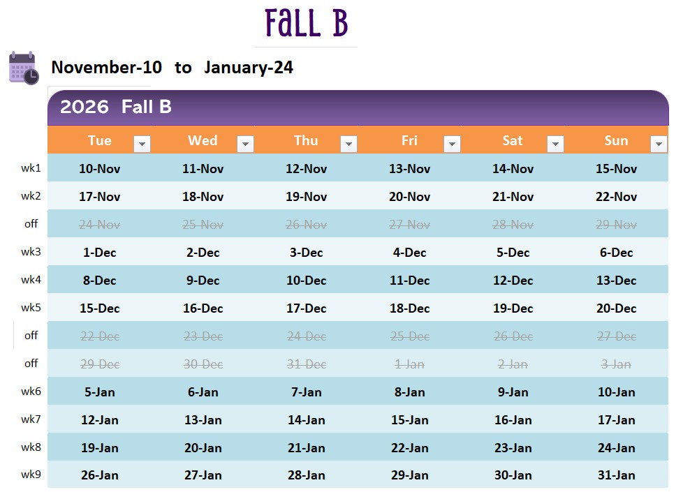 Fall B Calendar 